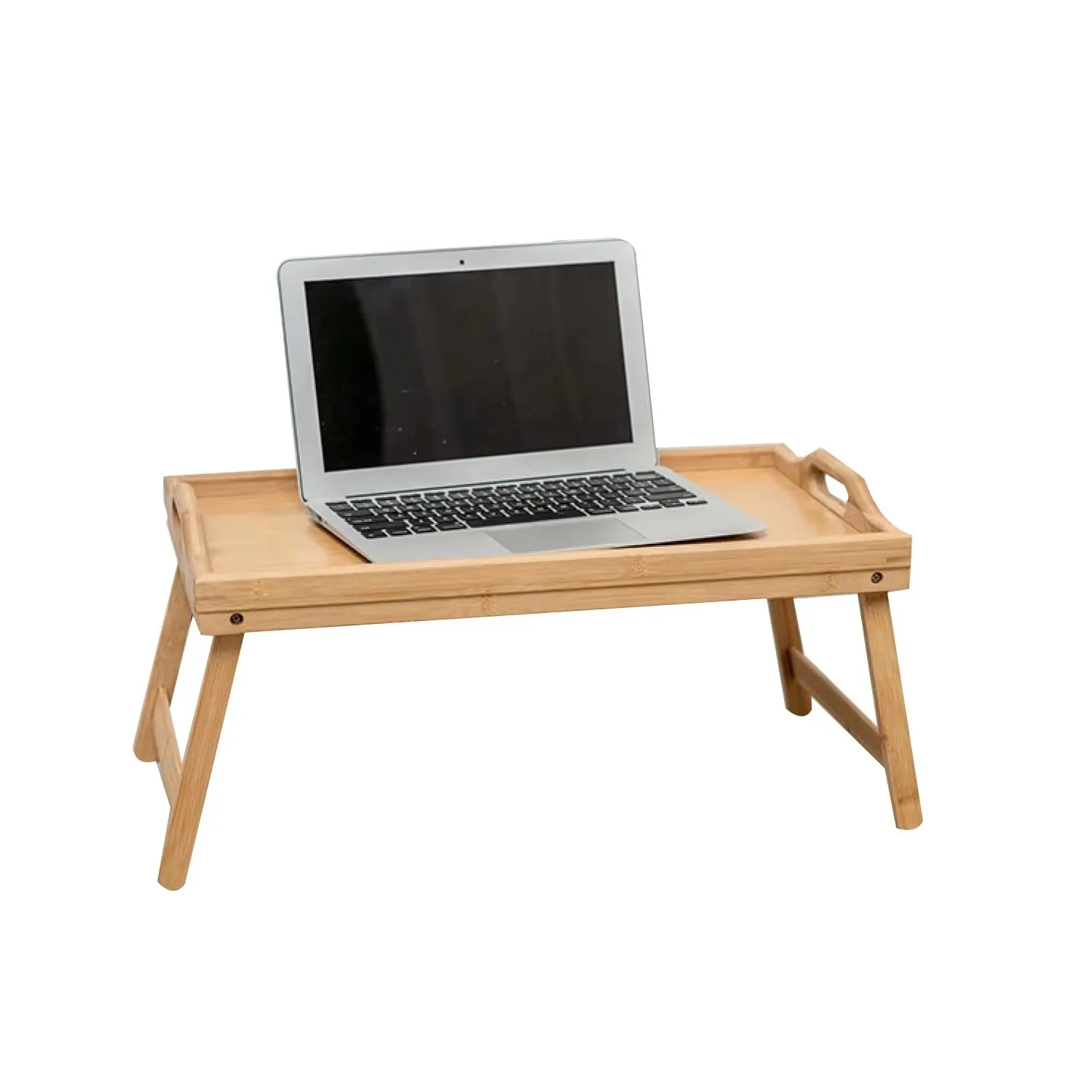 product adjustable bamboo breakfast bed serving tray portable standing bamboo tray folding legs for kitchen storage display shelf holder-4