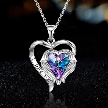 New Arrivals Sterling Silver I Love You Forever Charm Crystal Heart Pendant Necklace Mother's Day Gift