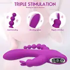 Anal 3 In 1 Waterproof Rechargeable Sex Toy Heating G-Spot Anal Dildo Rabbit Vibrator