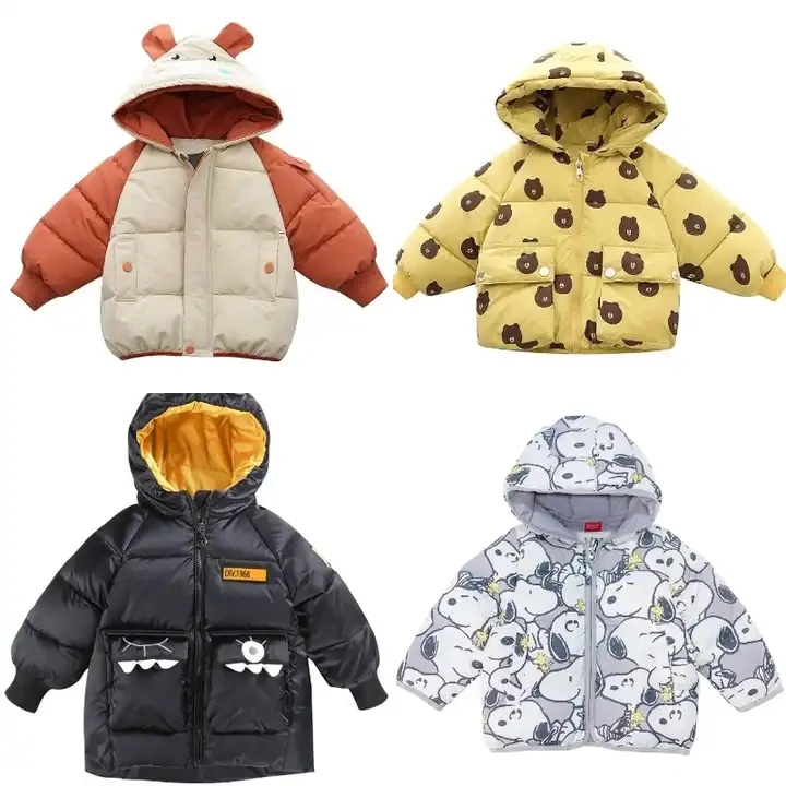 Happy Cherry Baby Kids Hooded Winter Coat Puffer Down Jacket Windproof Fleece Lined