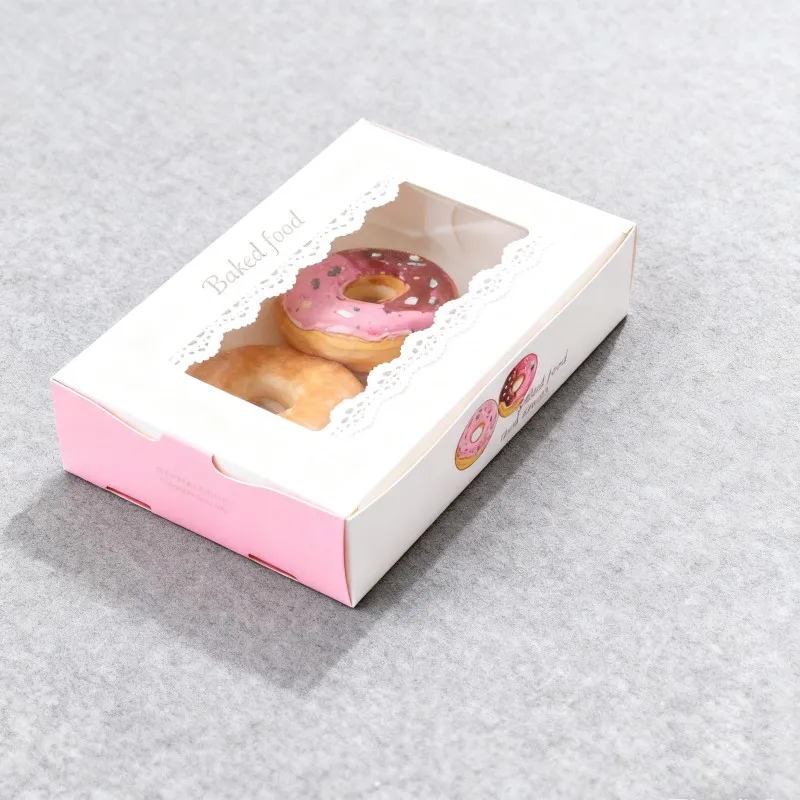 product wholesale customized logo doughnut packaging box with window dessert powder puff paper box bakery doughnut donut paper box-3