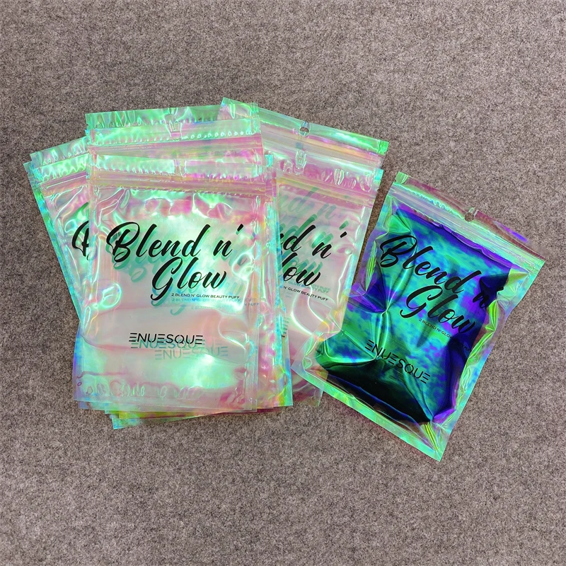 Custom Print Transparent Hologram Mylar Pouch Clear Pink Holographic