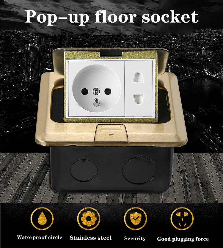 Customized French standard EU UK US power socket hidden information box stainless steel pop-up floor socket