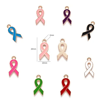 30 Pcs/Pack Alloy Enamel Breast Cancer Awareness Ribbon Pendant Charms for Jewelry Making DIY