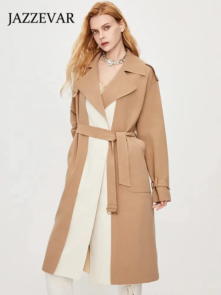 Women's Trench Coat Long double breasted Fall Fashion 2023 Classic lapel slim-fit coat with belt