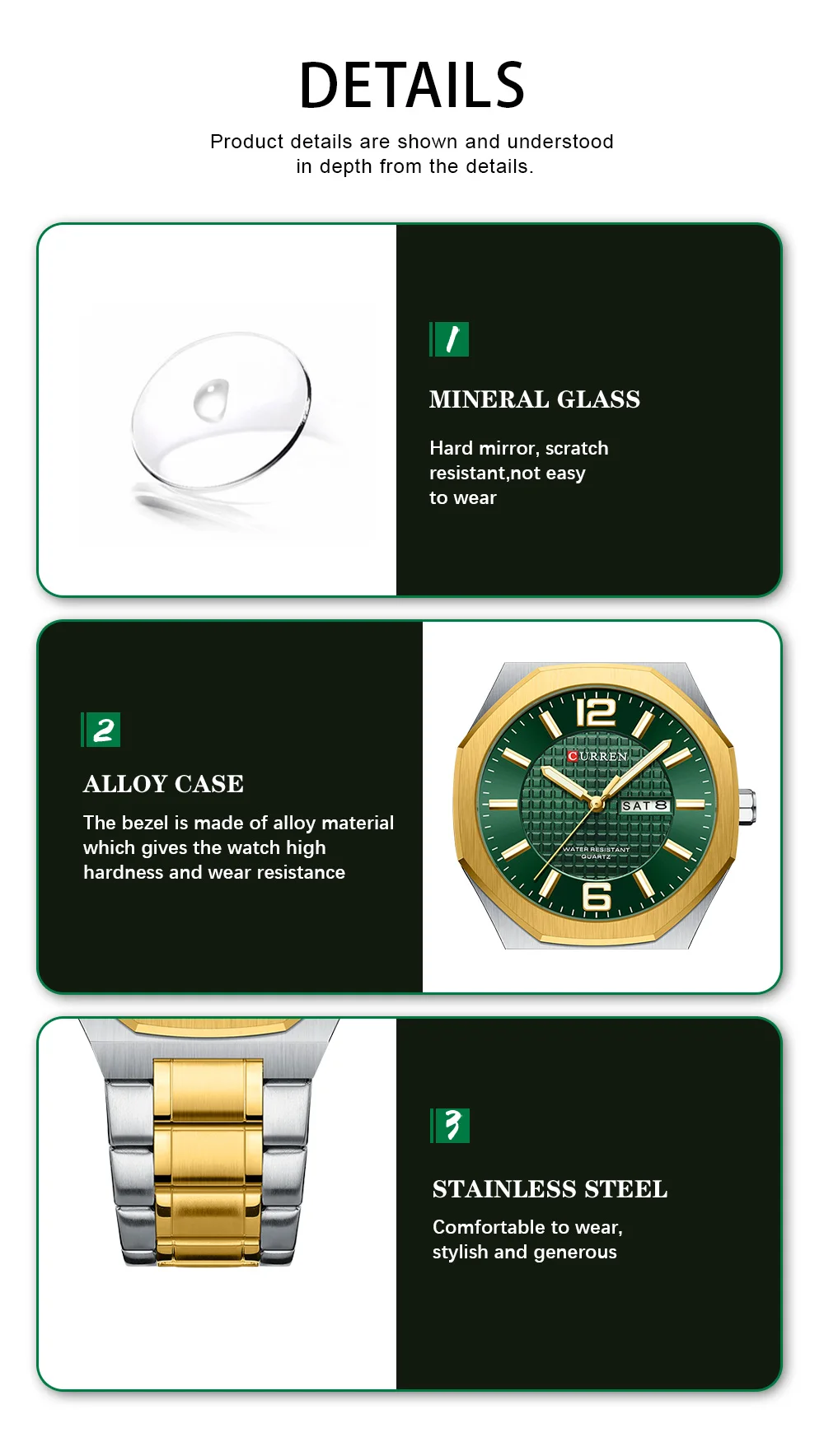 Curren 8476 Men's Watch Waterproof Quartz Steel Band Watch Business Casual Luminous Wristwatch