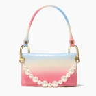 Pearl Hand Leather 2021 Stylish Luxury Women Pearl Beaded Shoulder Hand Bags Custom Embossed Leather Bag