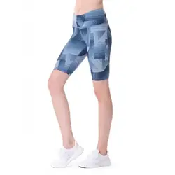 Geometric blue fitness yoga shorts set sexy bra + rubbing board buttocks shorts for women