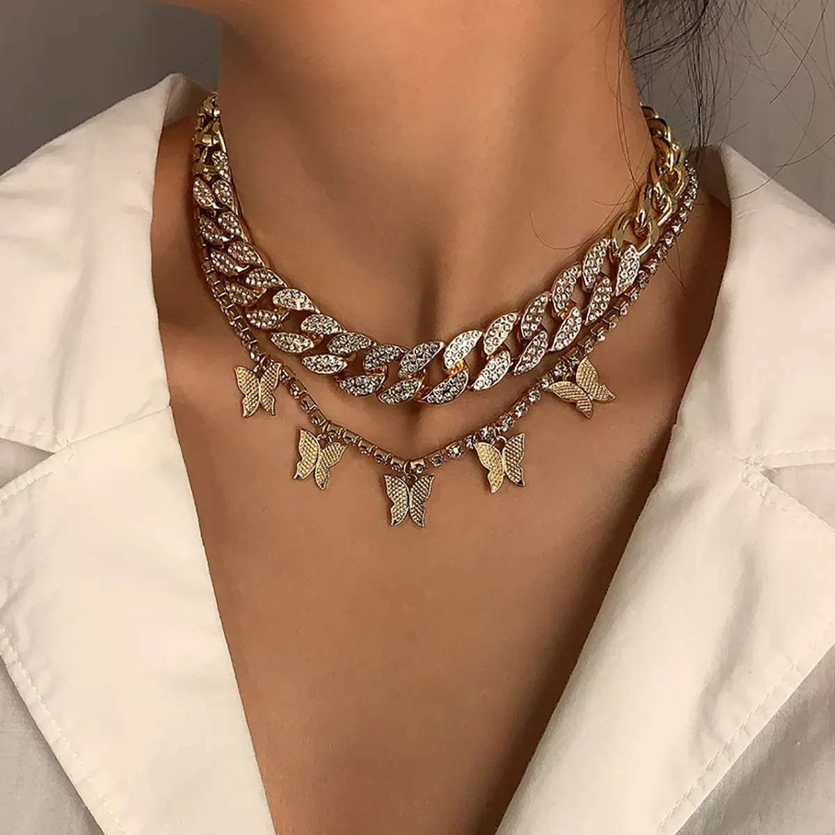 Big Butterfly Tennis Chain Necklace 