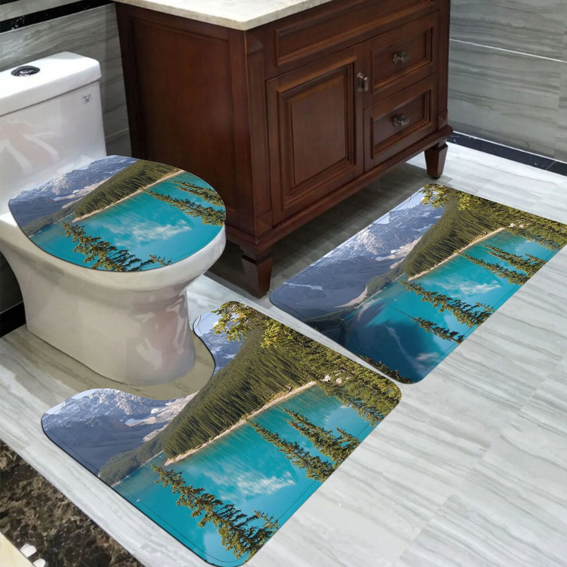 Factory supply rugs non slip microfiber chenille 3 pc/pieces bathroom set mats