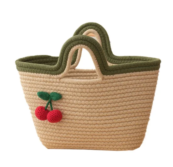 Travel Beach Woven Handbag Woven Shoulder Bag Cotton Rope Macrame Bag Beach Bag Crochet Knit Purse for Women Girl