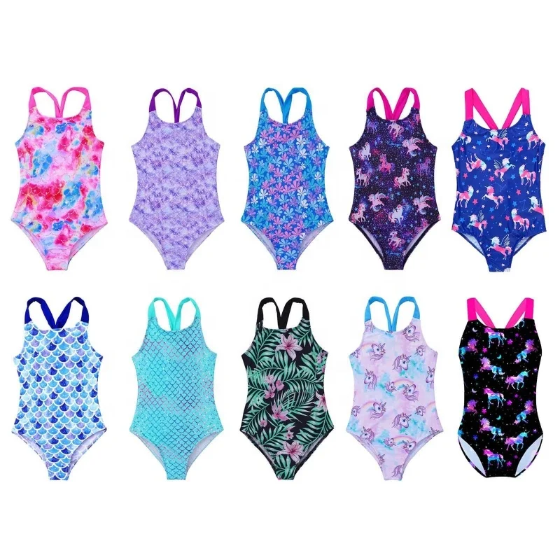 2022 New Arrivals One-Piece Swimsuit with Horse and Stars Pattern Printing For Girls