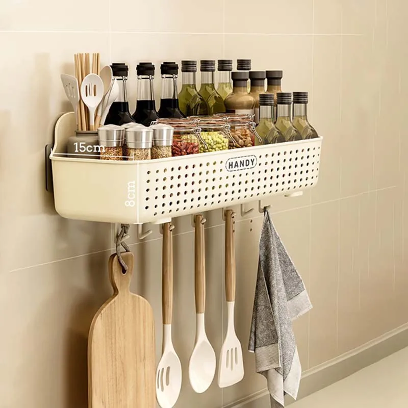 Modern Plastic Storage Basket with Wall-Mounted Rack Rectangle Shape for Daily Use in Kitchen and Bathroom