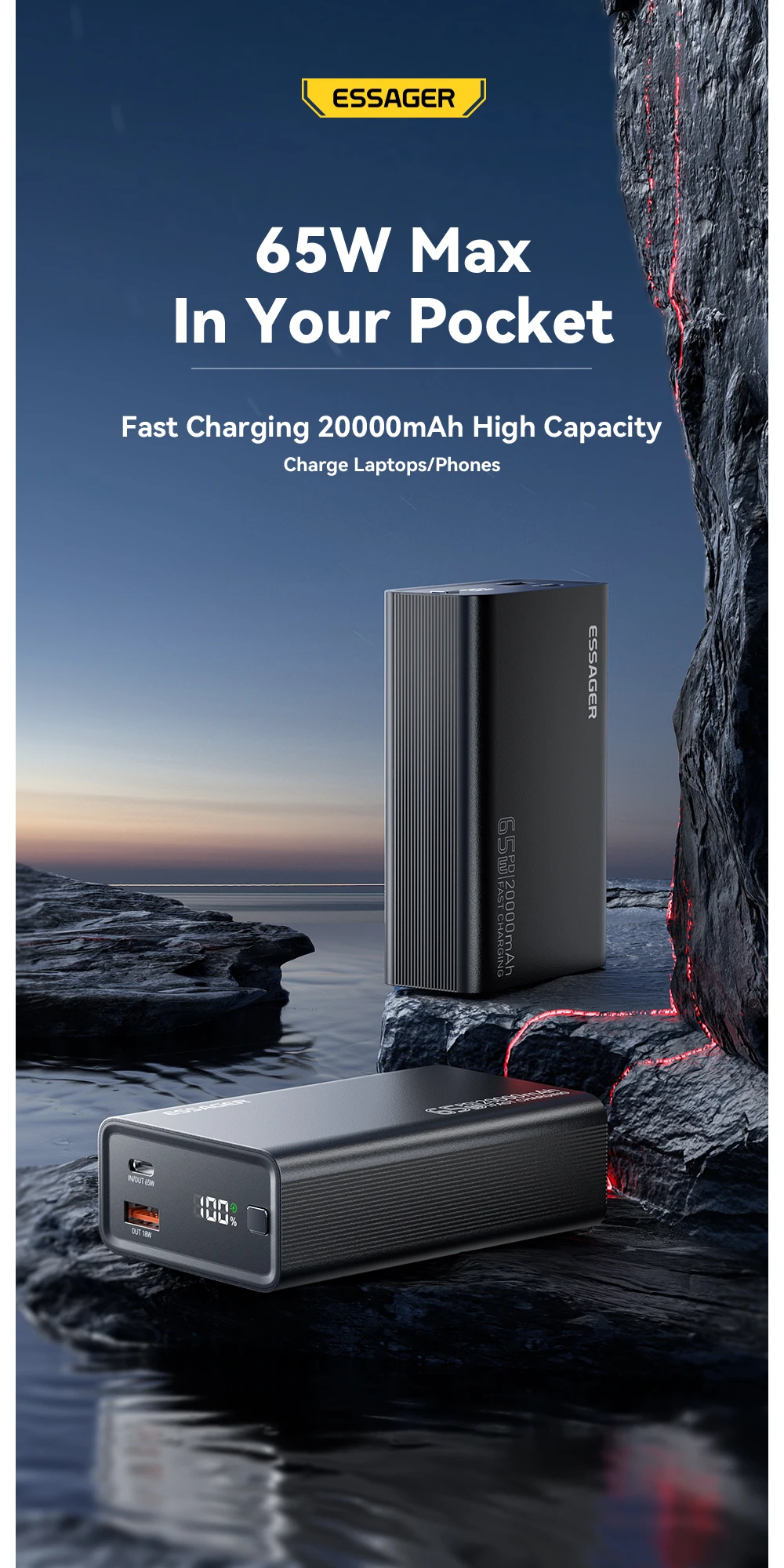 Essager Power Bank 20000mAh 65W Charge Rapide PD avec Écran Digital Maroc 1 He6ef1a54062a445b88edd18ced2ce7a6X Essager Power Bank 20000mAh 65W Charge Rapide PD avec Écran Digital Maroc