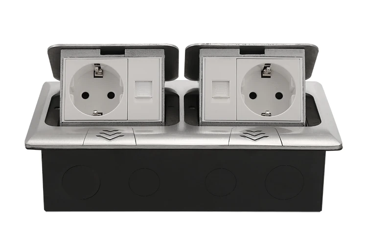 High quality gold copper power socket hidden two two holes and two European standard socket pop-up type ground socket