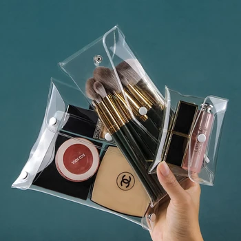 small lipstick makeup brush storage pouch 3pcs clear transparent pvc cosmetic bag