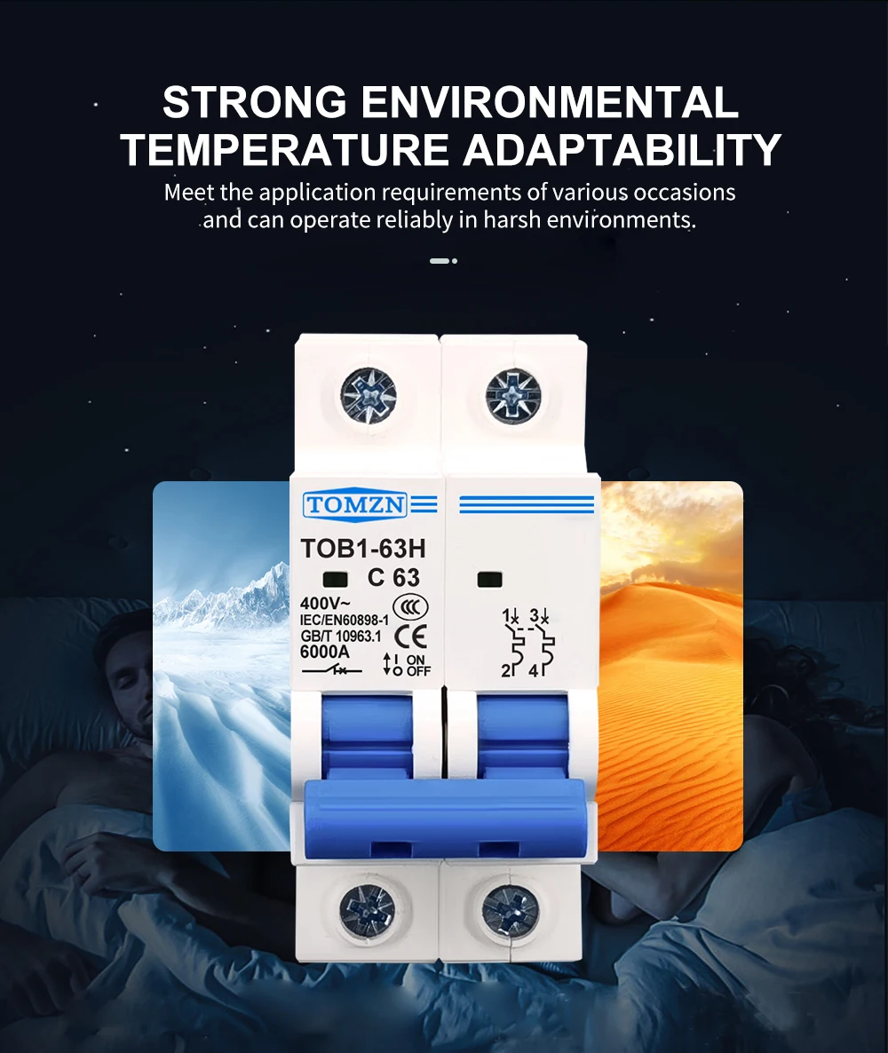 TOMZN 2P AC MCB TOB1-63 C Type 230/400V~ 50HZ/60HZ Mini Circuit Breaker 6A 10A 16A 20A 25A 32A 40A 50A 63A