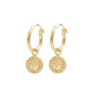 Brass Gold Plated Earrings Gemnel Custom Jewelry Brass 18k Gold Plated Disc Sun Face Hoop Huggie Earrings