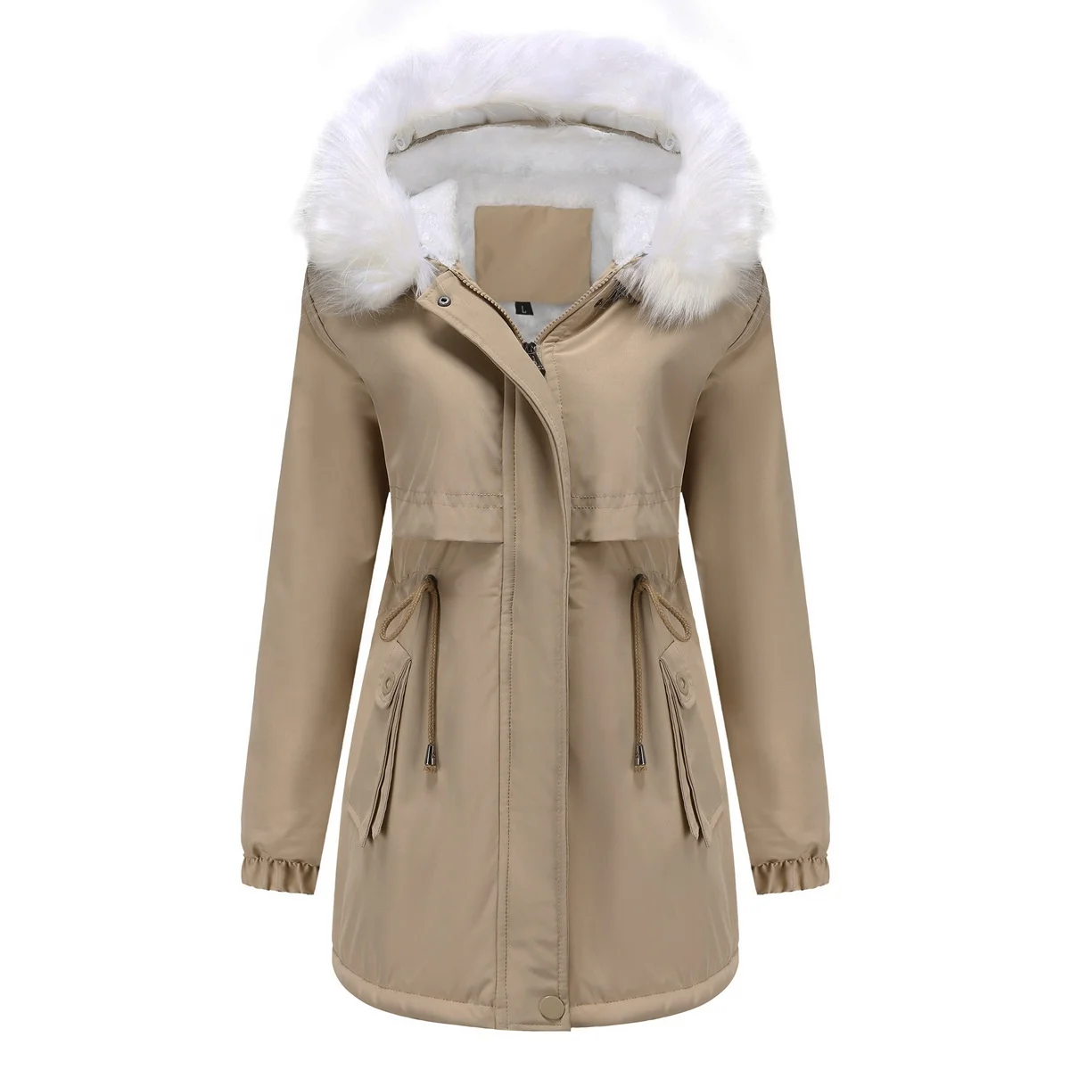 Womens Winter Hooded Parka Cotton Lined Down Coats Warm Fashion Lightweight With Zipper Portable Puffer Jackets