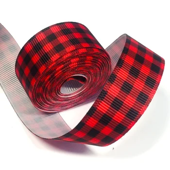 25mm Red And Black Classic Plaid Grosgrain Ribbon For Hair Bands, buffallo plaid ribbon