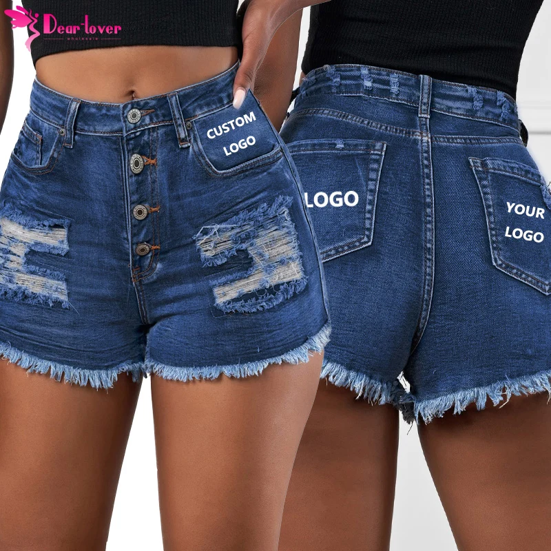 Dear-Lover Wholesale Custom Logo Private Label Summer Jean Shorts Women Distressed Pocketed Ripped Denim Jeans For Women