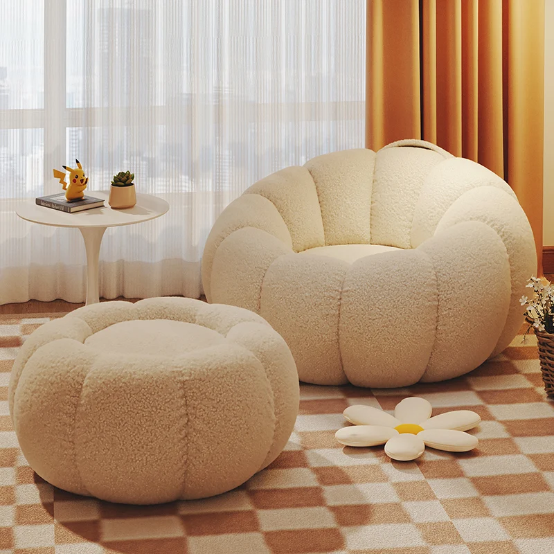 Lazy Sofa Chair with Ottoman, Comfortable Cotton Lambswool Lazy Sofa for Living Room, Bedroom Apartment