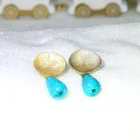 Earrings Earrings Vintage Gold Plated Lotus Leaf Shape Pendant Earrings Turquoise Crystal Stud Earrings