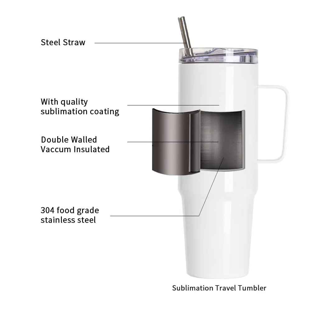 Hot sale 40oz Stainless Steel Insulation Sublimation Blanks 40oz Tumbler Camp Mug cup With Handle