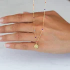 925 Silver Silver Minimalist Style 925 Sterling Silver 18k Gold Plated Turquoise Bead Coin Pendant Necklace For Women