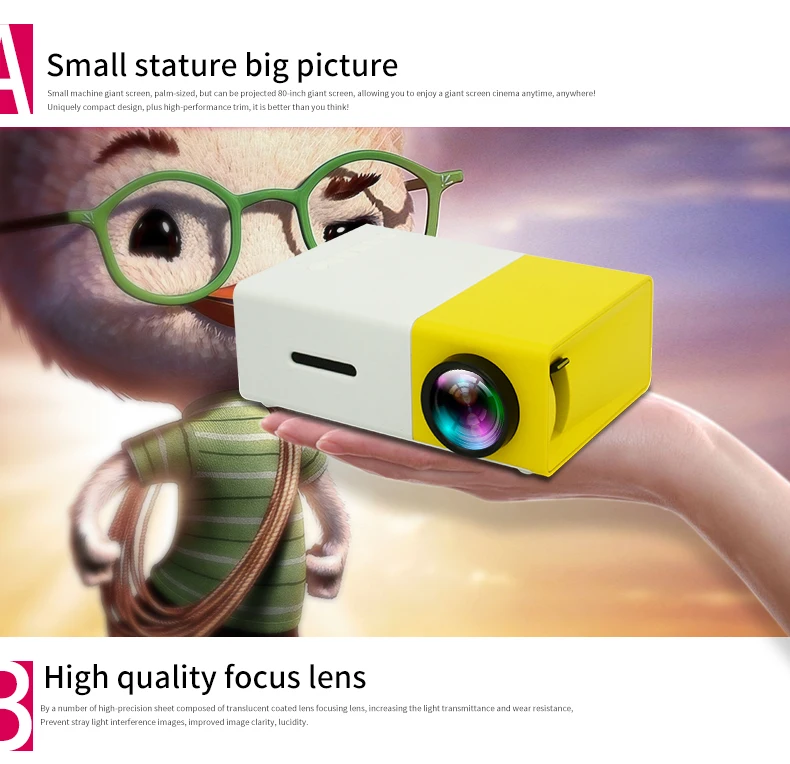 Wholesale Prices Outlet Hot Network Yellow / Black YG 300 LED Portable 500LM 3.5mm 320x240 Mini Projector Home Media Play