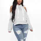 100 Cotton Hoodies Women's Fashion 100%cotton French Terry Blank Cold Shoulder Custom Pullover Hoodie