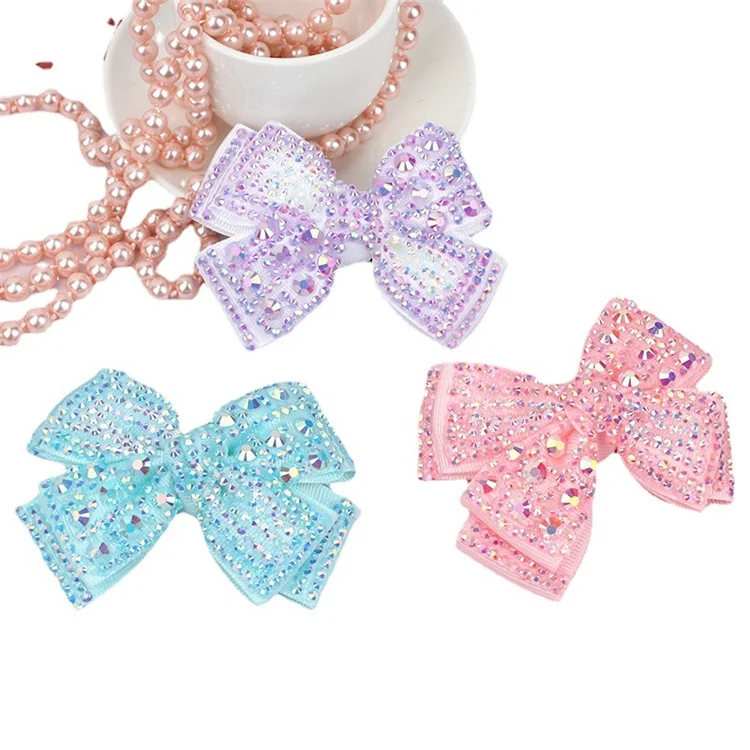 Hot Selling Full Diamond Pearl Bowknot Hair Clips Handmade Bows Hairpin Hair Grips For Children