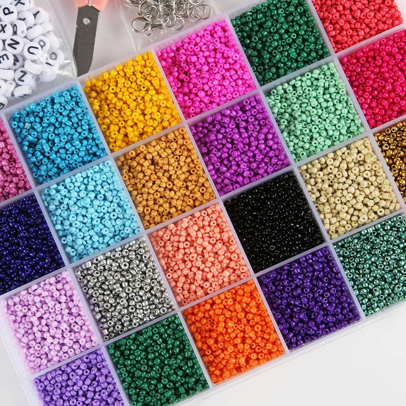 Hot Selling 28 Grid Box 2mm Glass Seed Beads Resin Spacer Beads DIY Handmade Beading Material Set