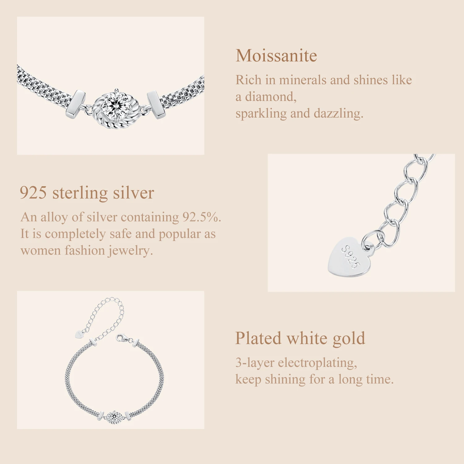 925 sterling silver fashion jewelry moissanite ban