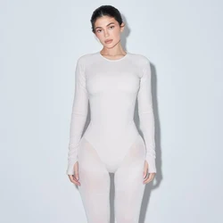 39596 Solid Color Long Sleeve Bodysuit Top One Piece Women Clothes