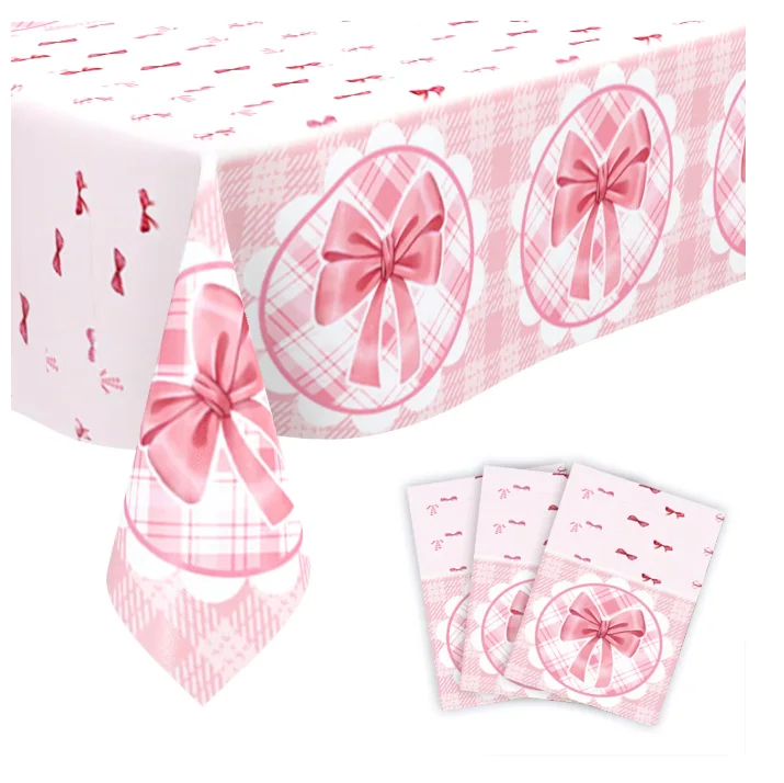 Pink Bow Theme Birthday Party Tableware Set Girls Favor Party Decorations Disposable Paper Plates And Cups