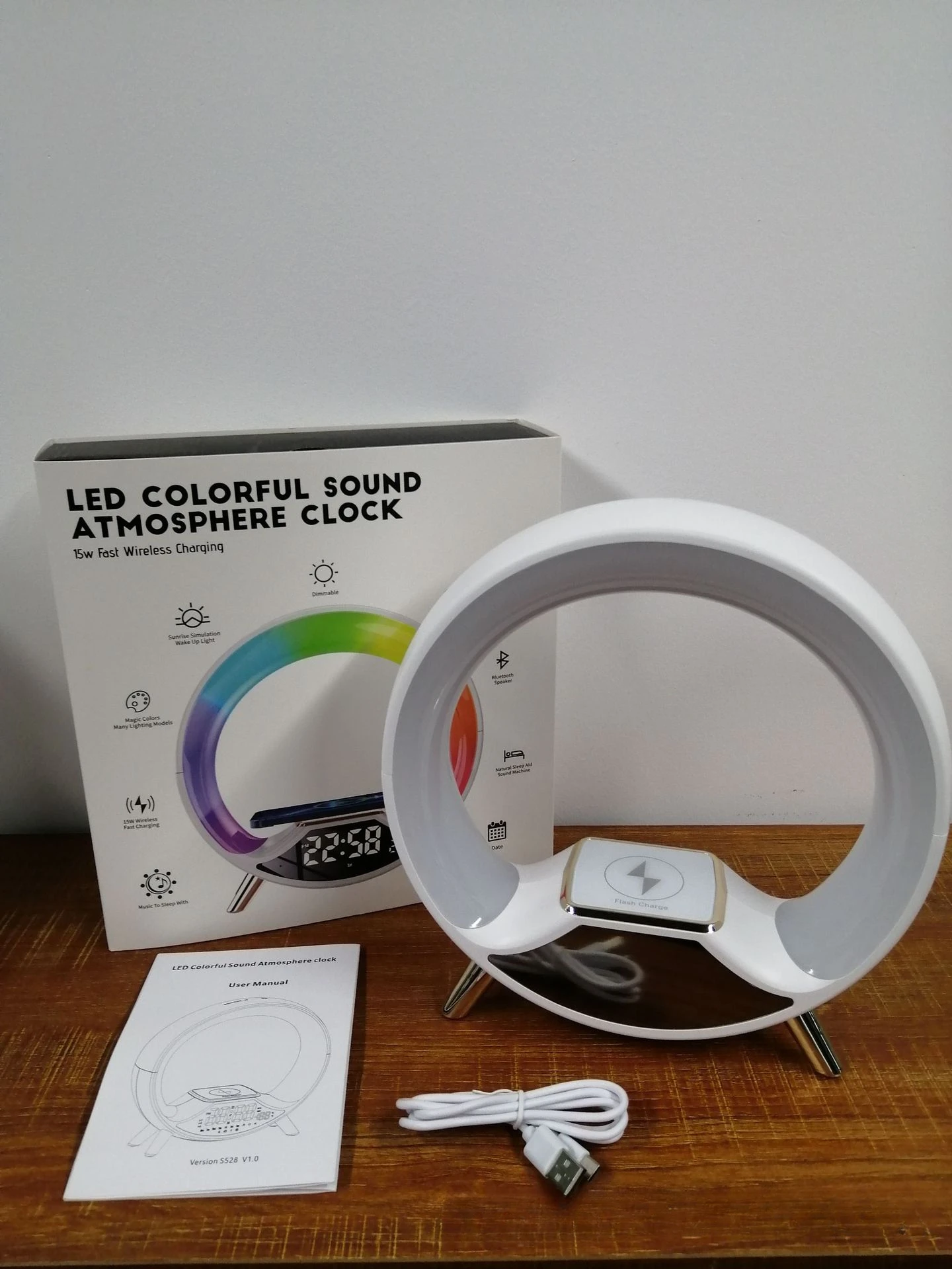 New 3in1 Wireless Multifunctional Colorful Night Light Clock Smart