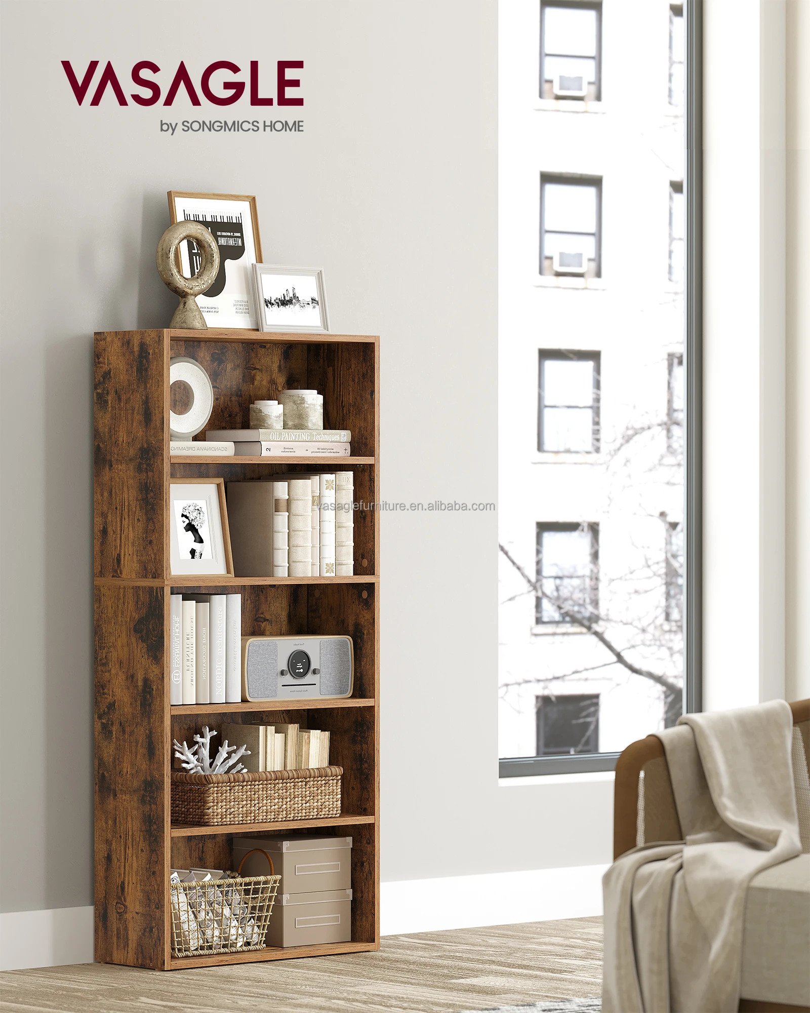 Vasagle Modern Simple Design Wooden Floor Standing Tier Bookshelf For