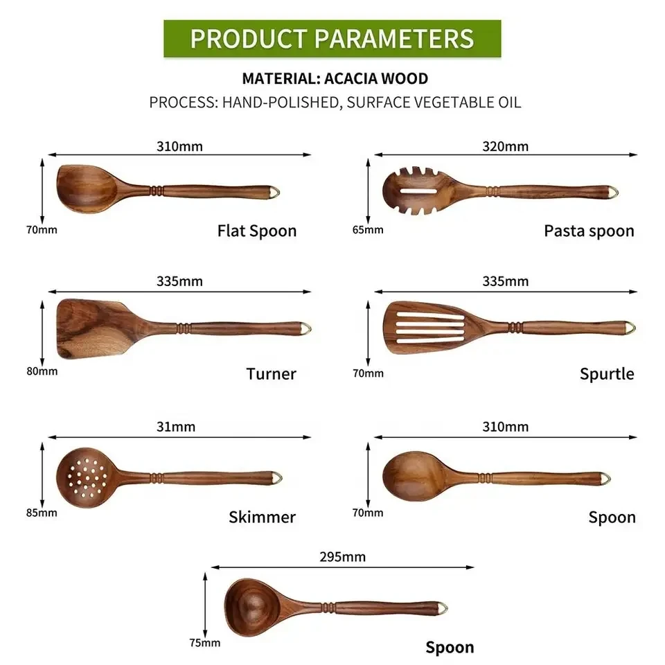 Professional Manufacturer Reasonable Price wood Cooking Tools 7pc teak wood Kitchen utensils set