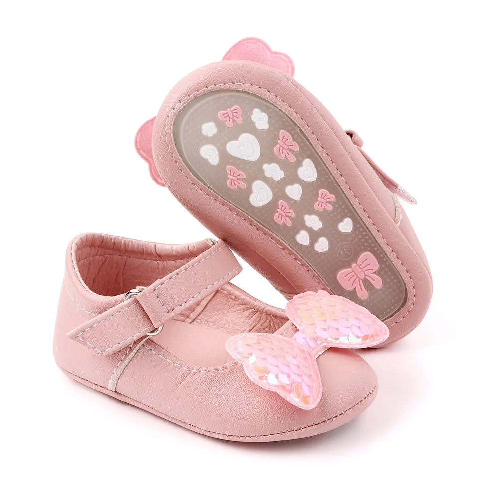 Solid Color Small Flowers Shiny Big Bow Pu Leather Baby Girls Princess Cute Toddler Shoes 2025 manufacture