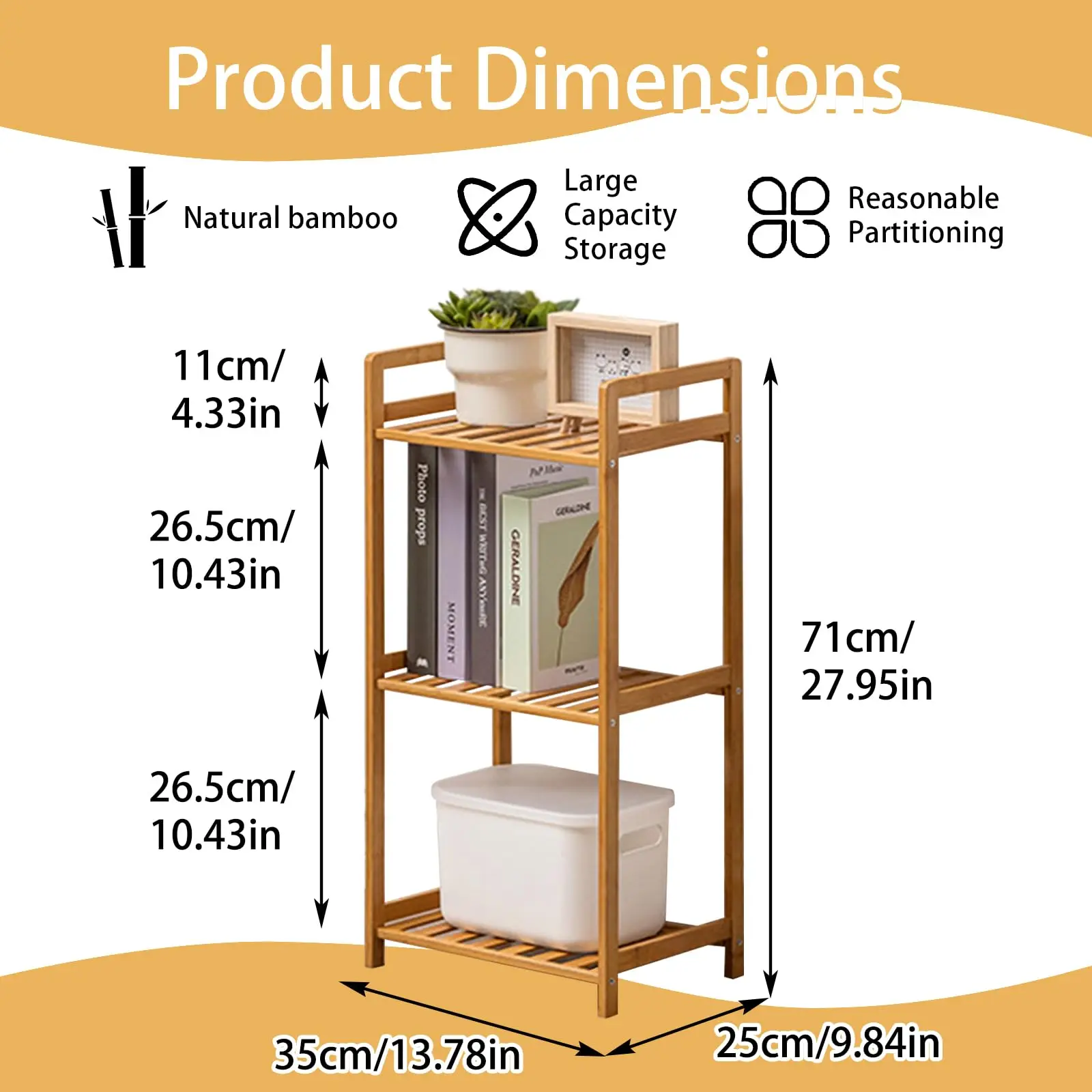 product multifunctional 3 layer bamboo modern sustainable waterproof storage rack for bathrooms kitchens living rooms offices-7