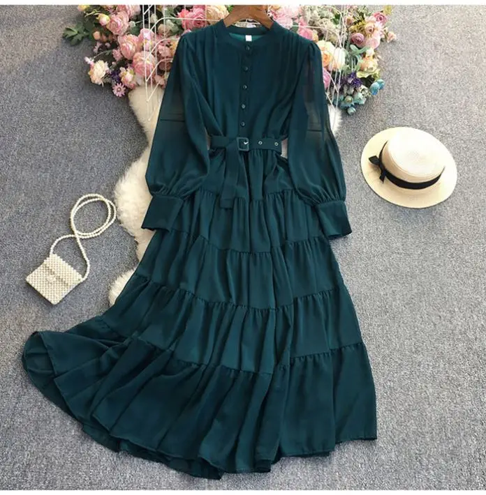 New 2023 New design solid color long sleeve maxi dress women casual dress muslim dresses clothing