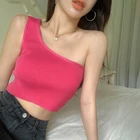 Summer Vest 2021 Summer New Design Women Casual Solid Knitting Bodycon Camisole Vest One-Shoulder