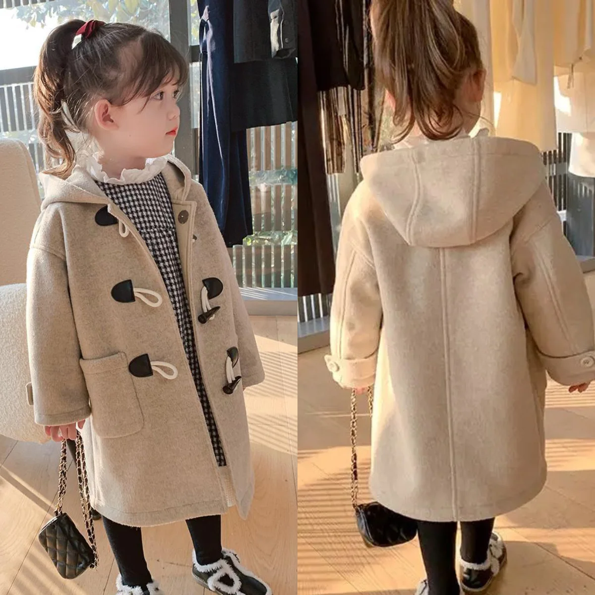 2022 new fashion toddler girls winter woolen overcoat Korean style children warm boutique long coat for kids