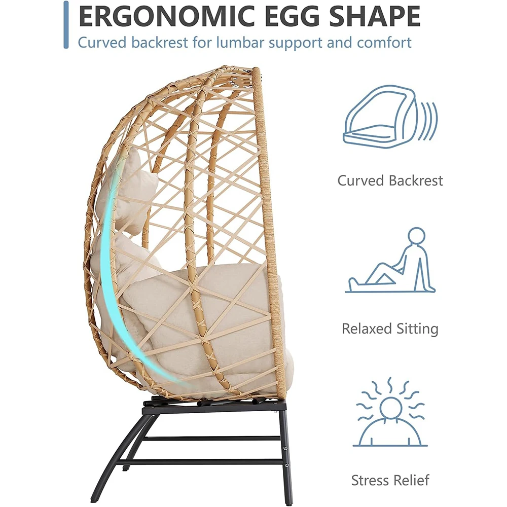 product modern rattan egg chair oversized outdoor lounge chair with cushion for patio backyard balcony beige-2