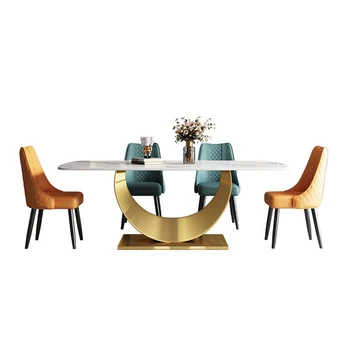 HANYEE Luxury Marble Dining Table Rectangular Marble Dining Table Set 8 Seaters Marble Dining Table