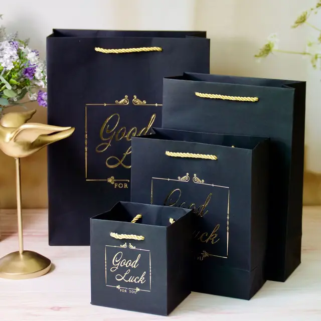 Customized Shipping Bags Folded Paperboard with Gold Foil Print for Bridesmaids' Gifts Baby's Paper Bags with Handles