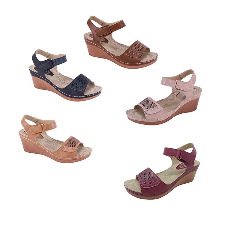 Women Buckle Ankle Strap Sandals NDGDA Ladies Wedges Sandals Summer Weaving Breathable Shoes 