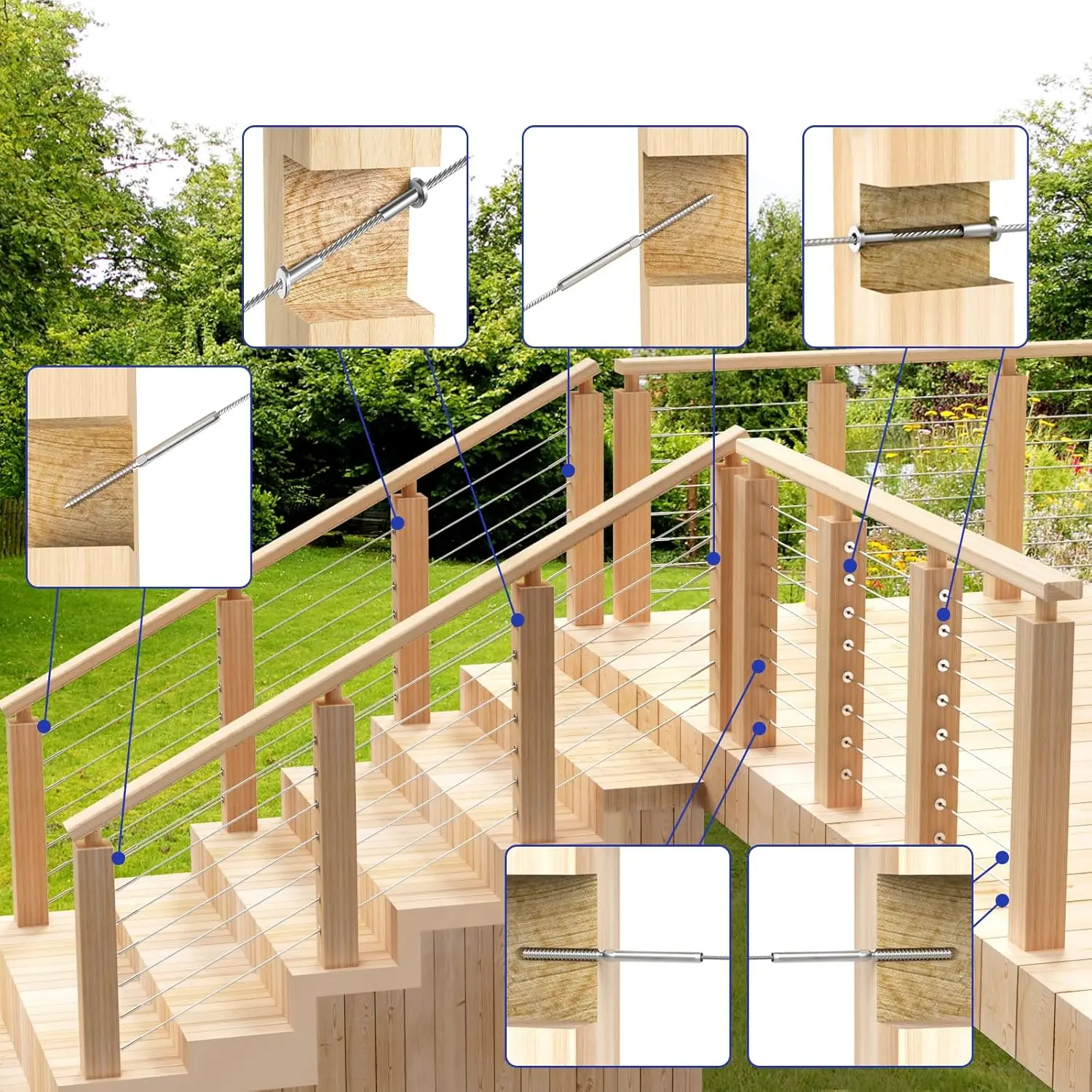 T316 Stainless Steel Cable Railing Hardware with Waterproof Rust-proof Swage Lag Screws Suitable for 3/16-inch Cables