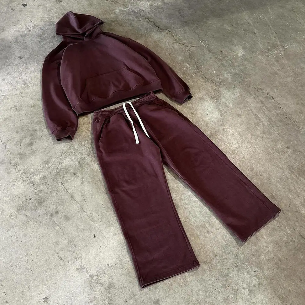 Custom Blank Sweatshirt and Sweatpants Set 100% Cotton French Terry Hoodie Men's Oversized Boxy Fit Hoodies Tracksuits manufacture
